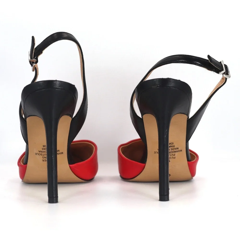 Express Slingback Pumps Womens 10 Red Black Stiletto Pointed Toe Dress Heels